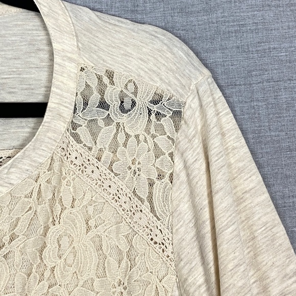 Style & Co Lace Front Top Button Up Long Sleeve Tee Sz XL Cream colour - Picture 4 of 9